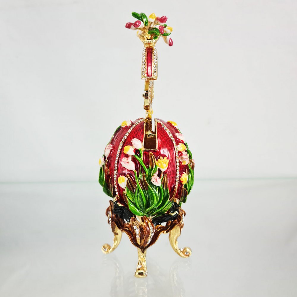 Copy Of Faberge 344 egg with portraits of Lilies of the valley, red