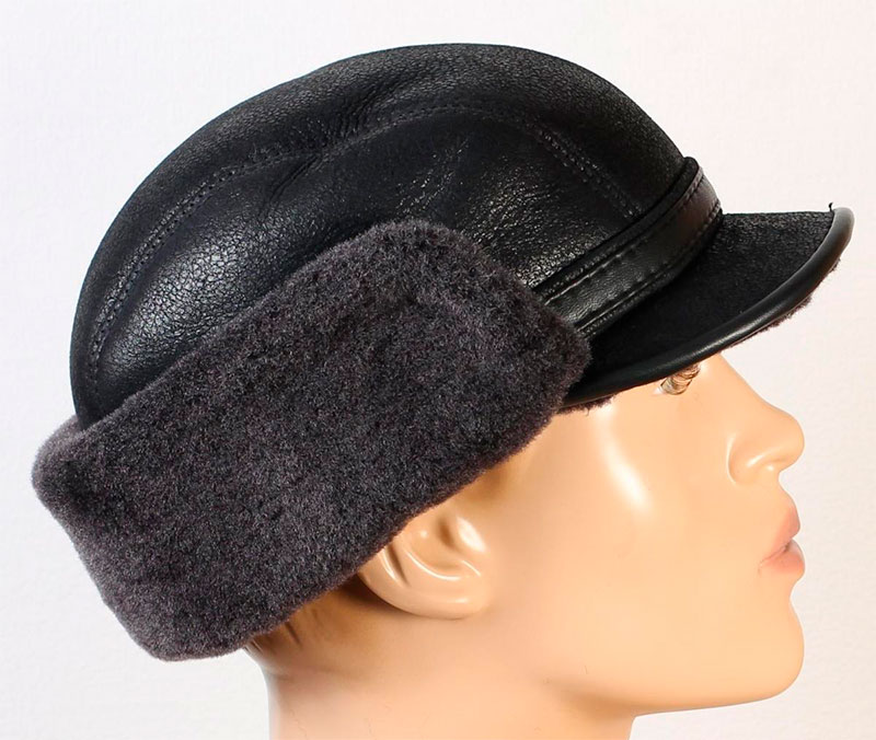 Headdress fur hat men's winter cap, sheepskin, black