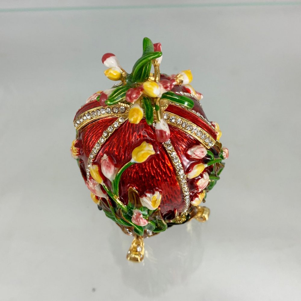 Copy Of Faberge 344 egg with portraits of Lilies of the valley, red