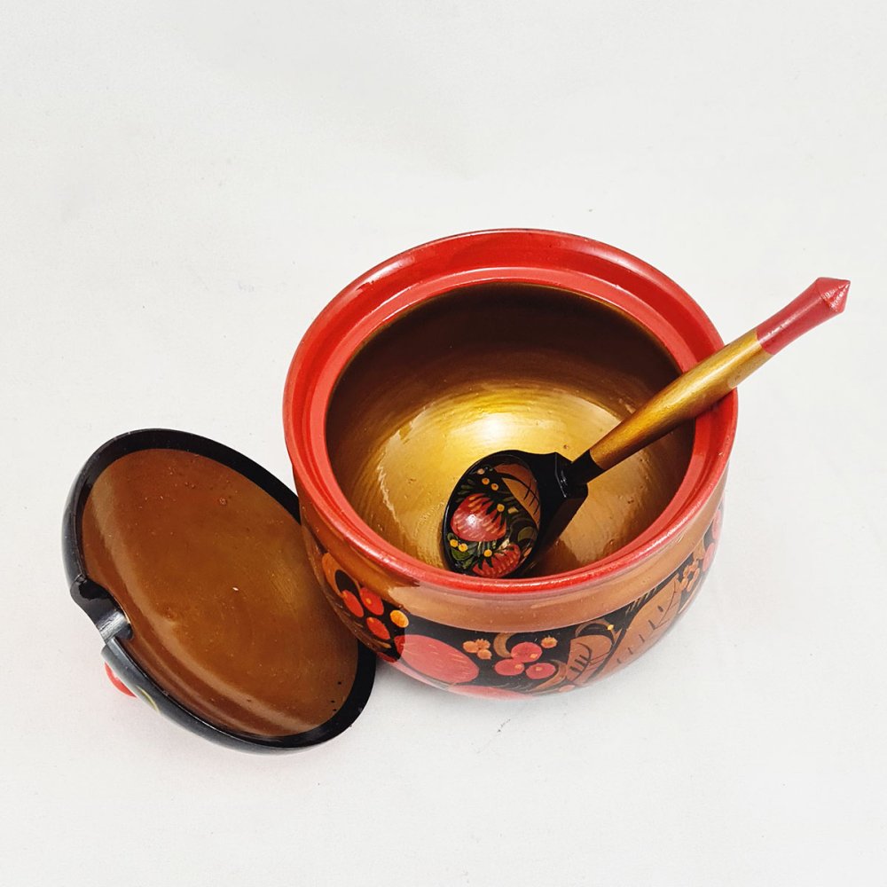 Khokhloma gift Sugar bowl and a small spoon