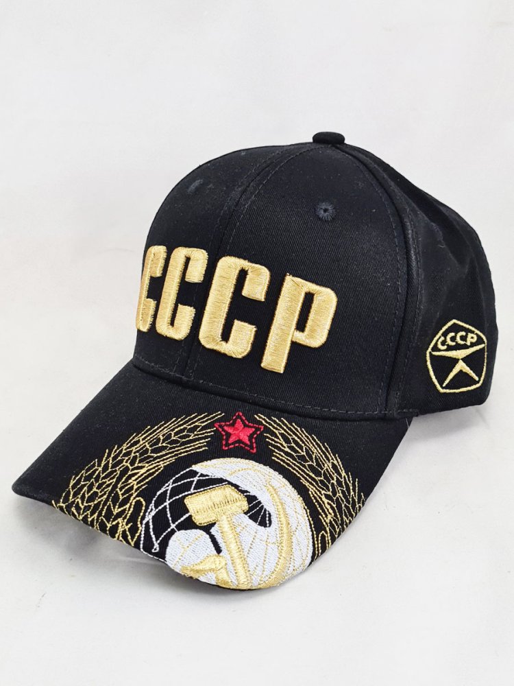 Headdress Baseball cap retro COAT OF ARMS OF THE USSR, gold embroidery, black
