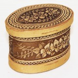 birch bark products box The casket oval, Flowers, 7,5 h 5 x 4,5 cm.