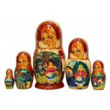 Nesting doll 5 pcs. Fairy tale the Red Hat and a grey wolf