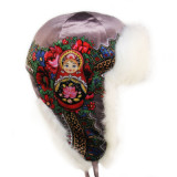 Headdress fur hat Lyubava, purple, matryoshka