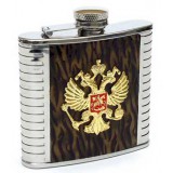 Flask metal Broad with a leather - Arms of Russia