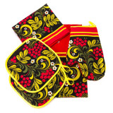Textiles Khokhloma set, 5 pcs, towel 2 pc, apron, mitten and potholder
