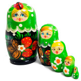 Nesting doll 5 pcs. green, flowers with strawberries in stock