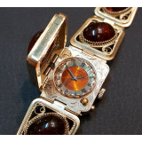 Watches women's, Seagull, bracelet with lid, amber and scan