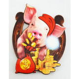 Magnet wooden pig with a horseshoe, symbol of 2019!