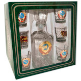 Ware the Patriotic set, decanter and 6 shot glasses, Soviet Union