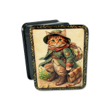 Lacquer Box with elements of hand painting Casket lacquer Cat...