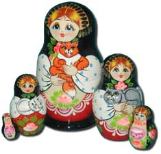 Nesting doll Sergiev-Posad 5 pcs. Girl with a red cat