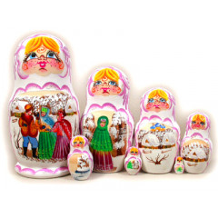 Nesting doll Sergiev-Posad 7 pcs. Fairy Tales White