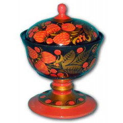Khokhloma gift Dish for a cream with a cover