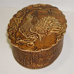 birch bark products box Oval vertical, the Wood-grouse, 11x8x3 cm.