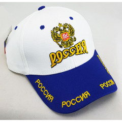 Headdress Baseball cap Coat of arms of Russia, white top blue visor.