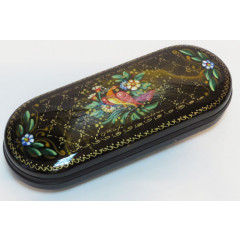 Lacquer Box bird, Peacock, hand painted (metal, plastic), 16x6x3.5