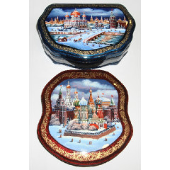 Lacquer Box St. Bazils Cathederal or Kinds of Moscow in assortiment (13x13x3 ili 15x10x3 cm.) 1 pcs.