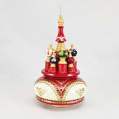 Musical cathedral - a breadboard model Arches, red and white, 23 cm., rotating, St. Basil's Cathedral