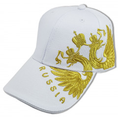 Headdress Baseball cap Coat of arms of Russia embroidery, white