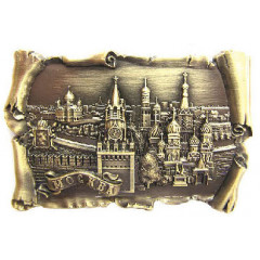 Magnet metal 027-2CU-19K23 relief scroll Moscow Spassky tower St.Basil Cathedral bronze