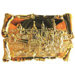 Magnet metal 027-2GBI-19K23 relief scroll Moscow Spassky tower St.Basil Cathedral gold