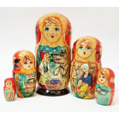 Nesting doll 5 pcs. the tale of little red riding hood and grey wolf