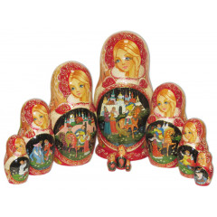 Nesting doll 10 pcs. fairy tales on red view