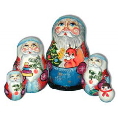 New Year and Christmas matrioshka nesting doll 5 pcs. Santa Claus with fiber