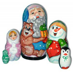 New Year and Christmas matrioshka nesting doll 5 pcs. Santa Claus with Bear