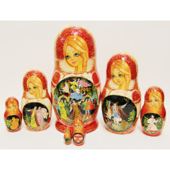 Nesting doll 7 pcs. Fairy tale Konjok-Gorbunok (Small horse with long ears and a hump)