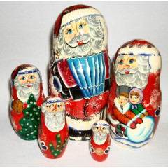 Nesting doll 5 pcs. Santa Claus with an accordion and children 15 cm.