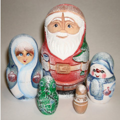 New Year and Christmas matrioshka nesting doll 5 pcs. Carved the Santa Claus small