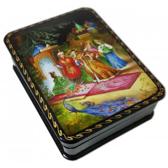 Lacquer Box with elements of hand painting the tale of Tsar Saltan, vertical