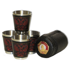 Souvenir with Russian and Soviet symbols Set of piles of 4 pieces, small, in a leather case, with symbolics of the USSR