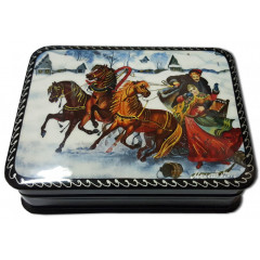 Lacquer Box with elements of hand painting winter ride, Blizzard