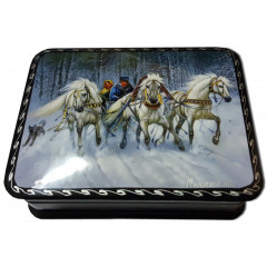 Lacquer Box with elements of hand painting winter ride snowfall
