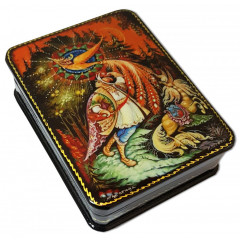 Lacquer Box with elements of hand painting The Firebird, a fairy Tale of A. S. Pushkin