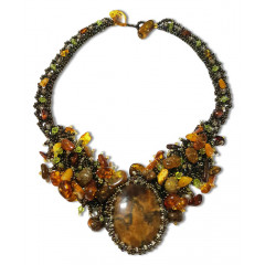Amber necklace 10219 natural amber, beading and stone, simbircite