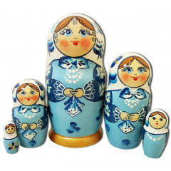 Nesting doll Sergiev-Posad 5 pcs. Shawl Blue