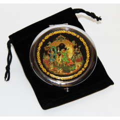 Pocket mirror 07CHE-34-279 metal button D7"Palekh. "The Golden bridle" in the box