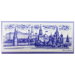 Magnet metal 02-2-22, with a blue pattern, Embankment and St. Basil's Cathederal