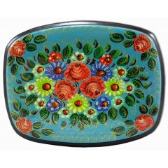 Lacquer Box Mstera Flowers, blue background