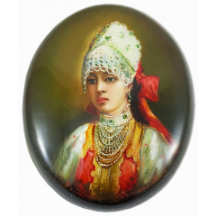 Lacquer Box Fedoskino Good woman with ribbon in hair.