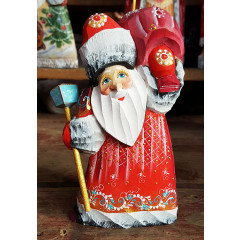 New Year and Christmas carved wooden toy Santa Claus with a bag, small, 17