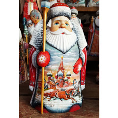 New Year and Christmas carved wooden toy Santa Claus bellied, miniature Winter trio, 28
