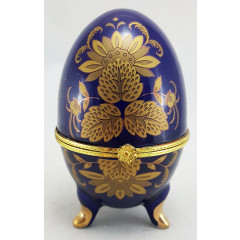 Easter egg porcelain porcelain Box egg, Three leaves of the flowers. the cobalt with the gold. h4