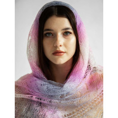 Pavlovo Posad Shawl Downy shawl handmade stole down openwork, (purple, white, lilac), 200 x 60