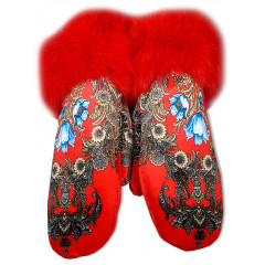 Clothing mittens for women, red, Pavlovsky Posad style
