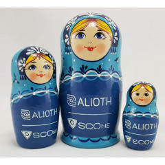 Nesting doll by customer specification 3 pcs. 12 cm with ALIOTH logo